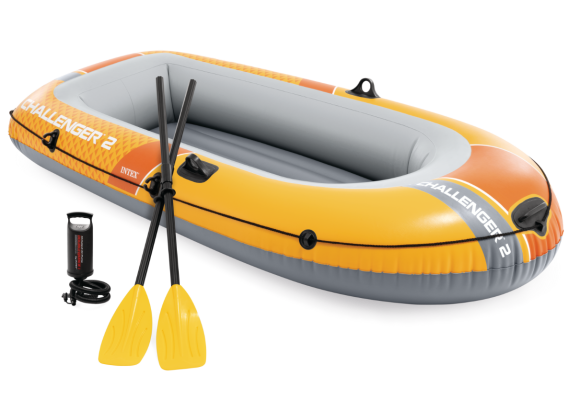Intex Challenger 2 Set | Aufblasbares Zweipersonenboot inkl. Paddeln und Pumpe