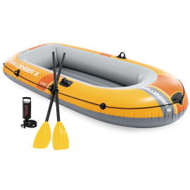 Intex Challenger 2 Set | Aufblasbares Zweipersonenboot inkl. Paddeln und Pumpe